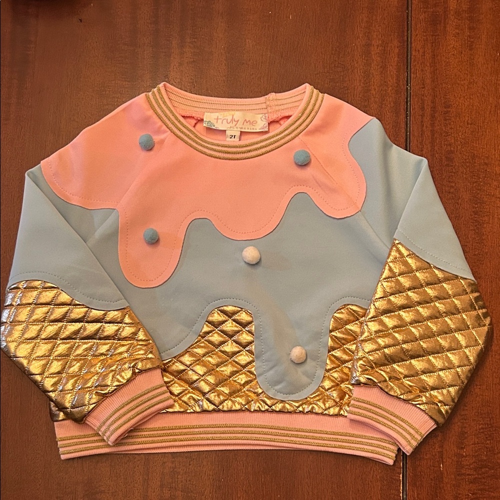 Truly Me Pink and Blue Sweatshirt with Gold Accents